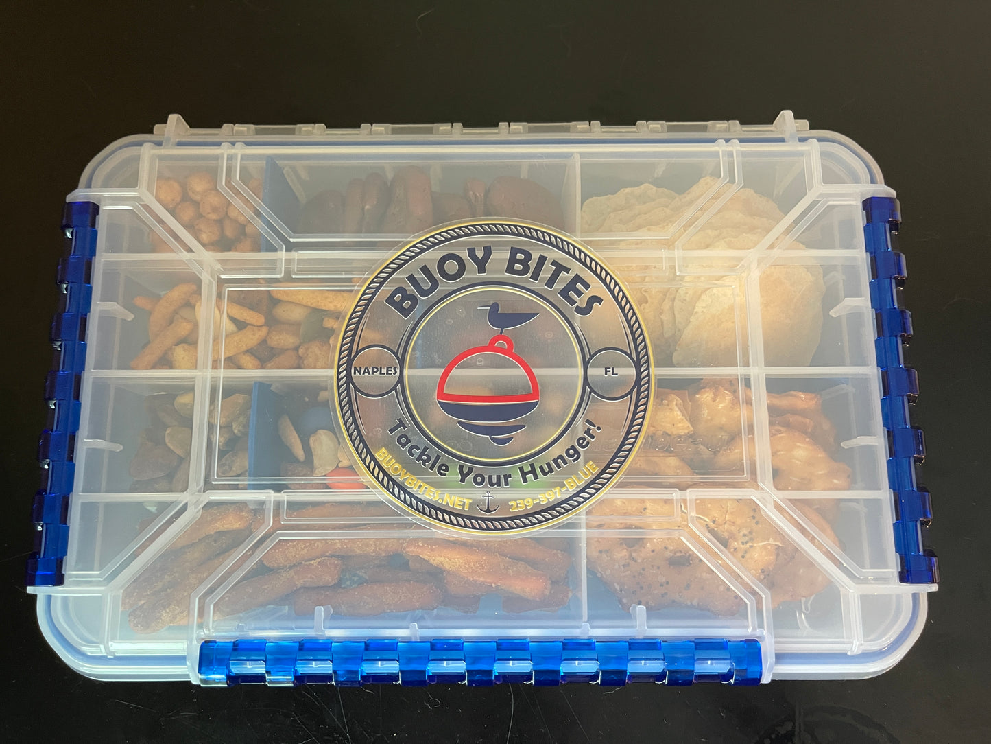 Buoy Bites Waterproof Large Snack Box – Packed with 10-14 Snacks for 4-10 People