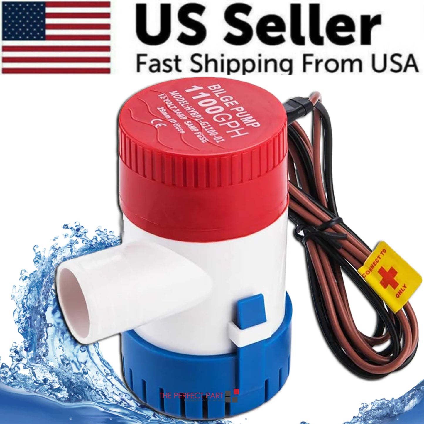 1100GPH 12V Electric Marine Submersible Bilge Sump Water Pump For Boat 3/4" Hose